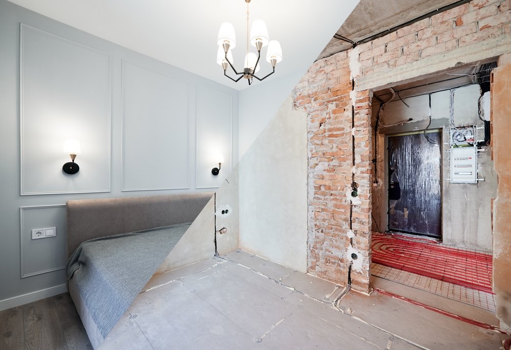 old,room,with,doorway,and,new,renovated,bedroom,with,bed,